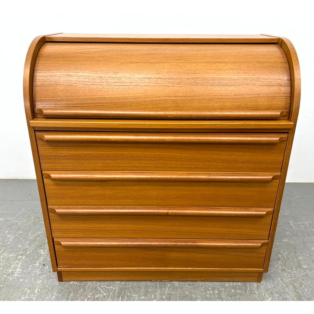 Danish Modern Teak Cylinder Roll Top Desk. Pull out desk level. Drawers below. (1 of 9)