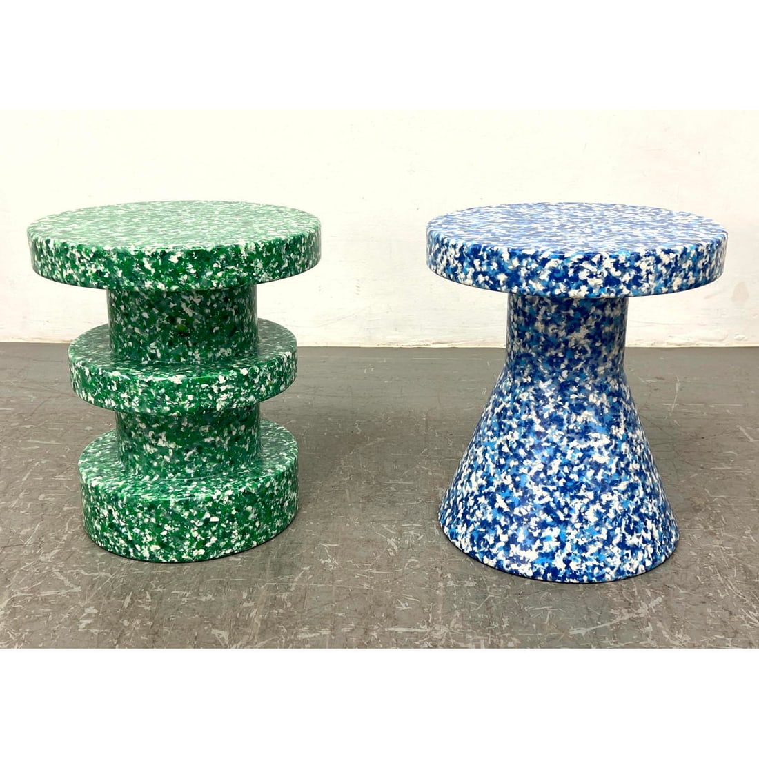 2pc NORMANN COPENHAGEN Bit Stools, Side Table, Display Pedestals. Blue Cone Stool. Green Stack Table (1 of 10)