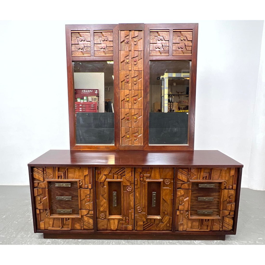Mid Century Modern Low Dresser Credenza and mirror In the style of Lane Pueblo (1 of 20)
