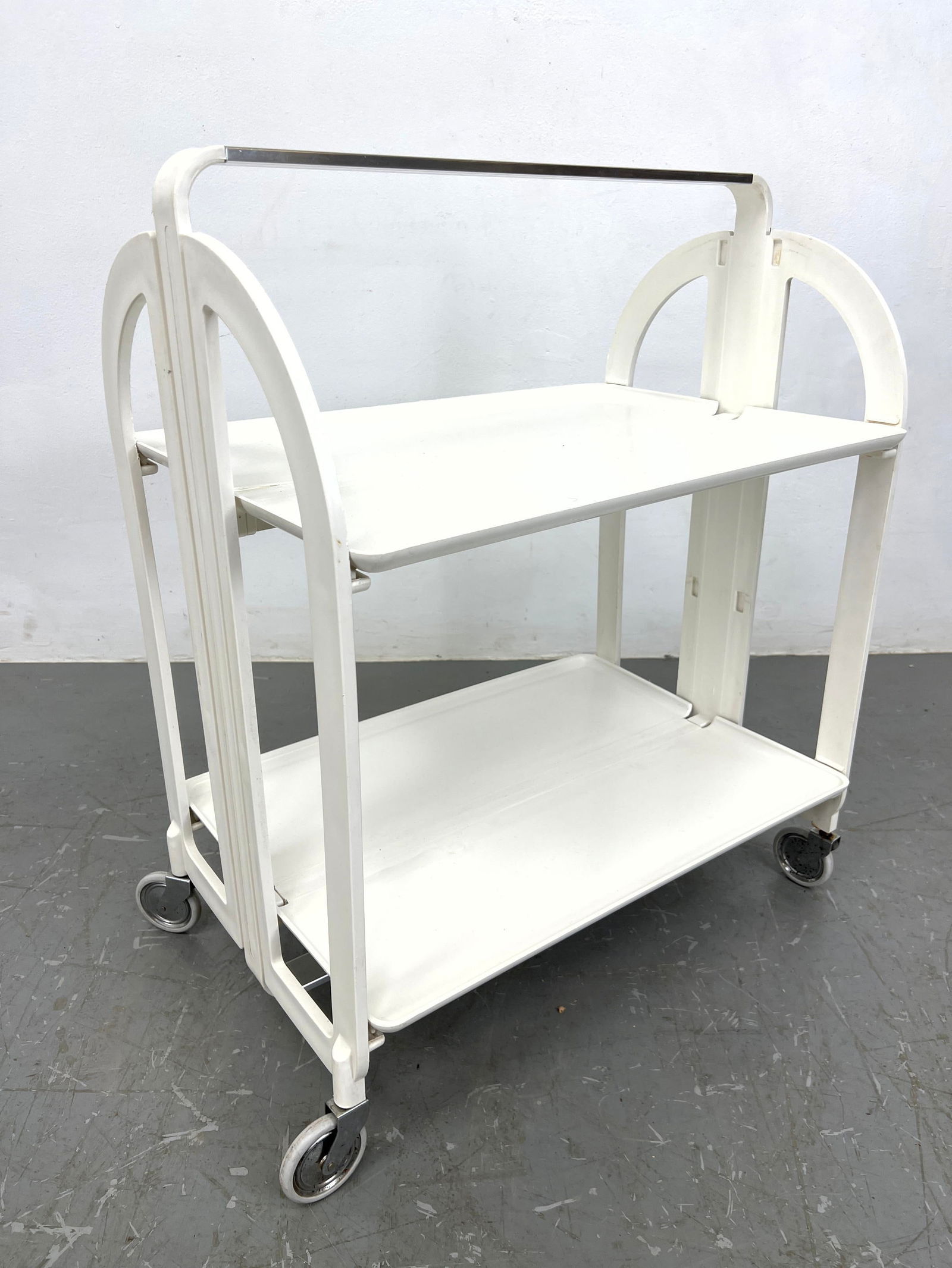 Heller Style Folding Bar Cart Server on Casters. White Plastic. (1 of 14)