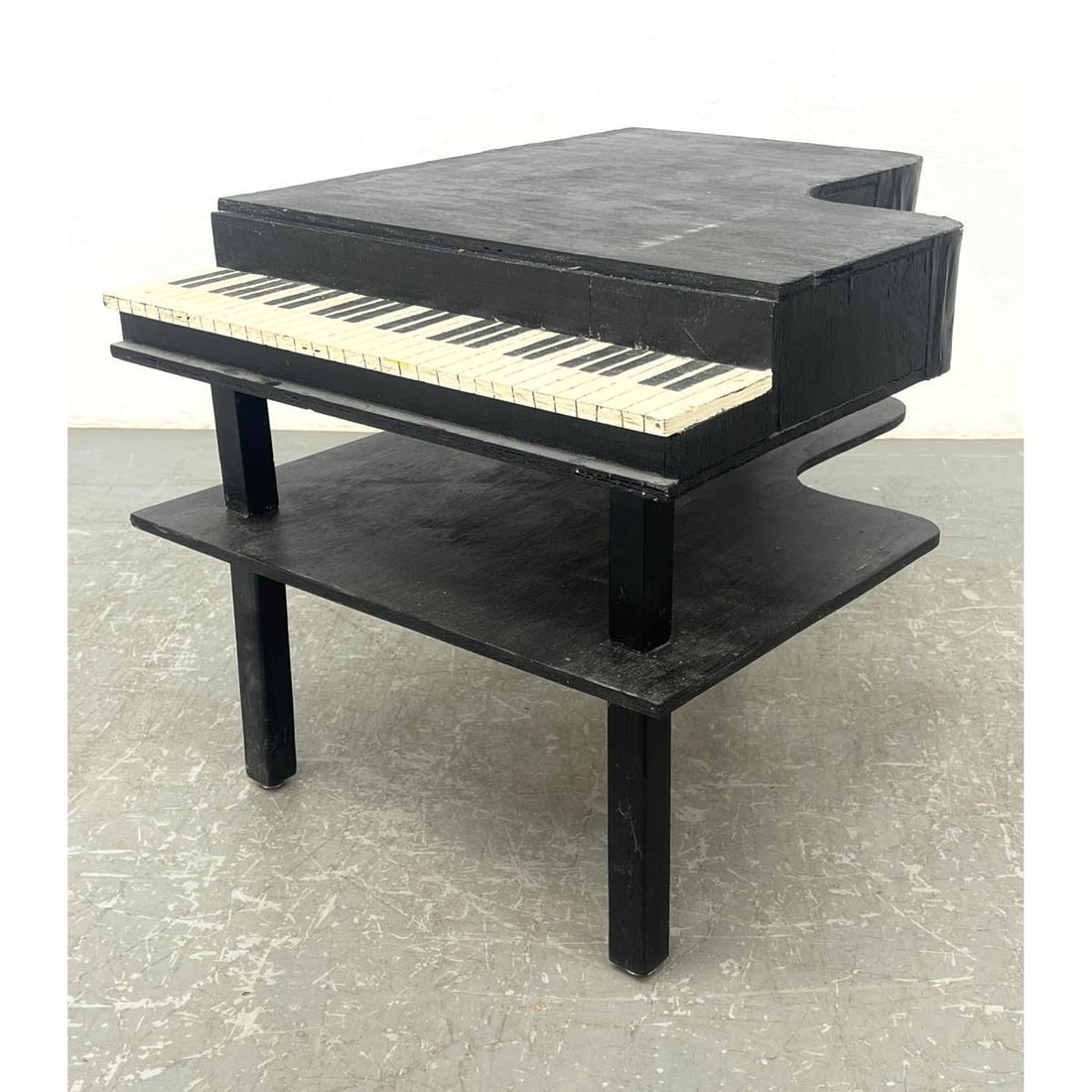 Outsider Artist Primitive Painted Piano Form Table. Two Tiered Plywood Table with Painted Keyboard. (1 of 10)