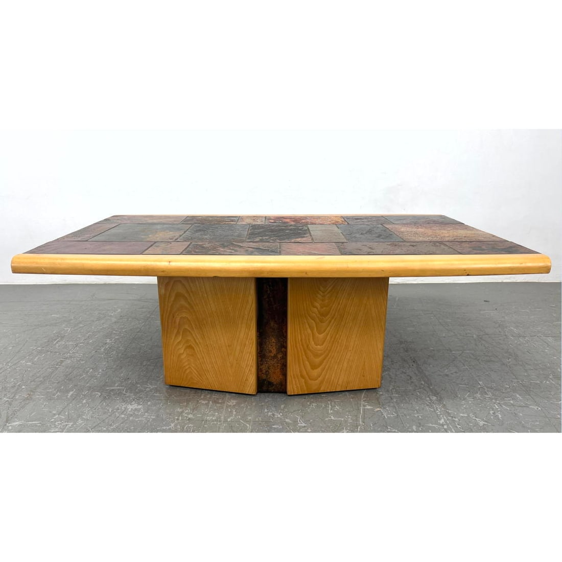 Contemporary Slate Tile Top Wood Frame Coffee Table. Blond Wood. (1 of 11)