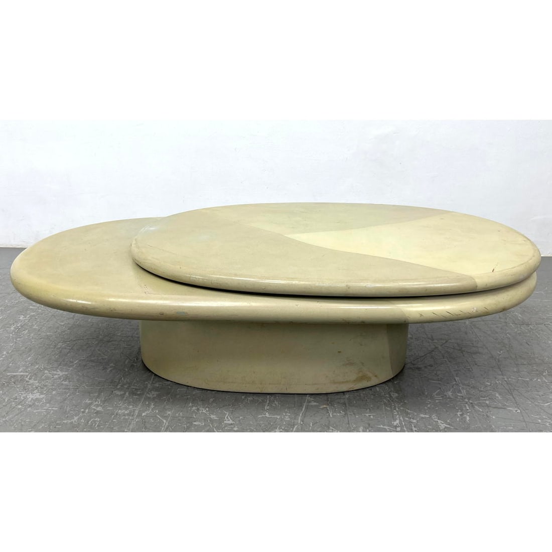 Lacquered Swivel Top Modernist Coffee Table. Two Oval Tops with higher level on swivel. Pedestal bas (1 of 8)