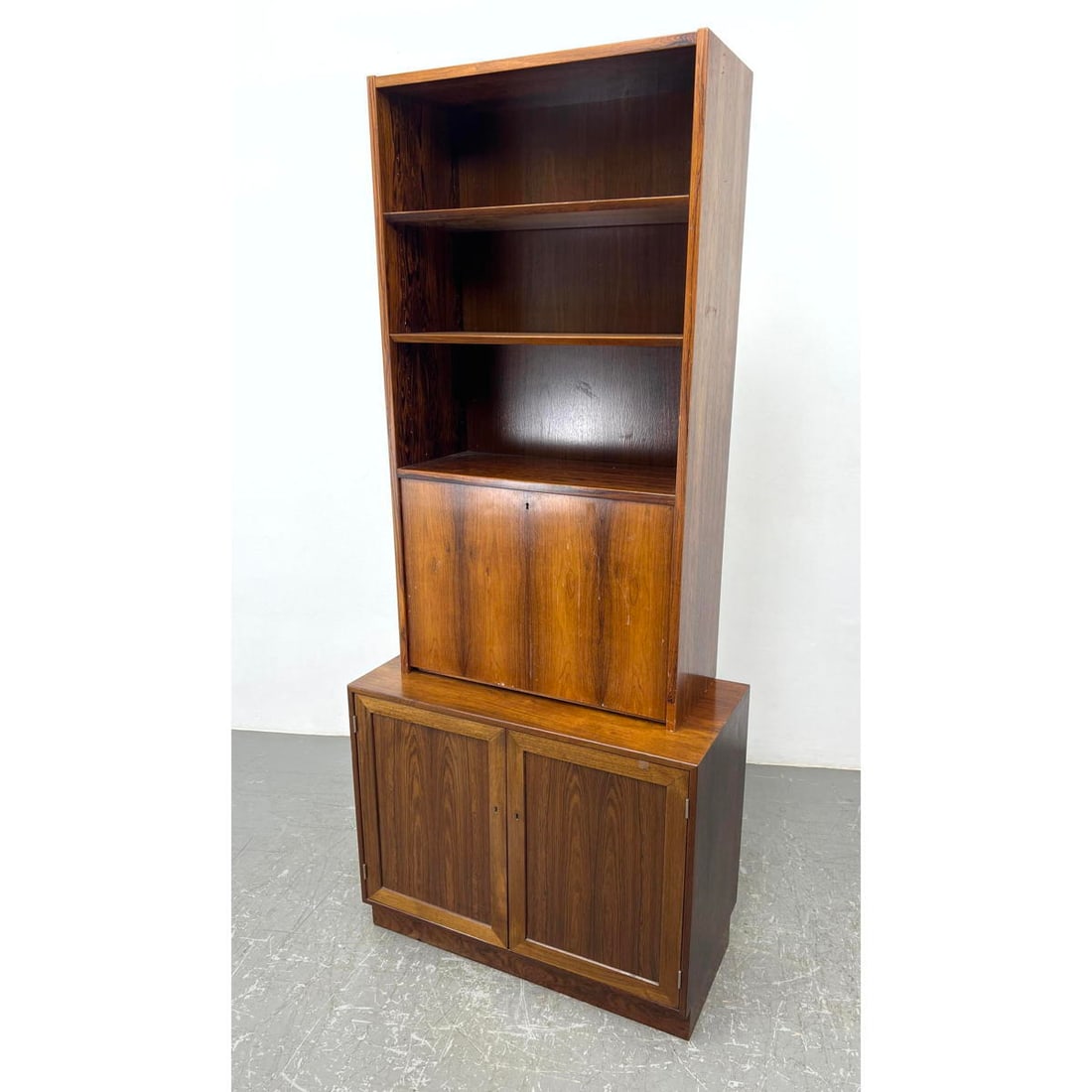 Danish Modern Rosewood Cabinet with Server base and Drop Front Bookcase Top. (1 of 20)