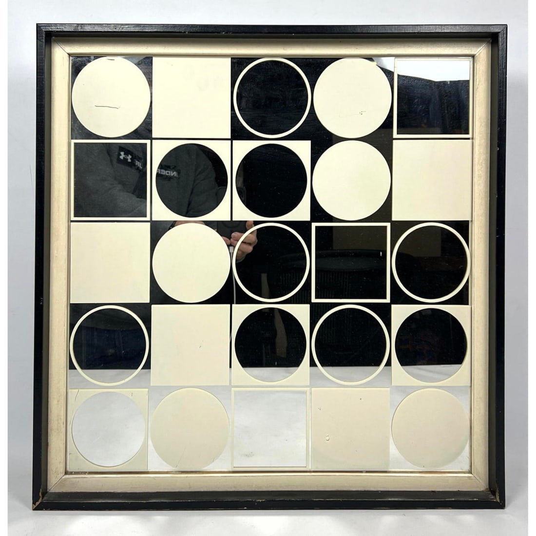 Framed Modern Silkscreen Mirror Art Checkerboard pattern with colored squares and circles. Verner Pa (1 of 10)