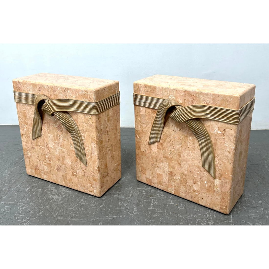 Pr Pink Tessellated Marble Maitland Smith style Pedestals. Two Rectangular Display Pedestals have Wr (1 of 19)