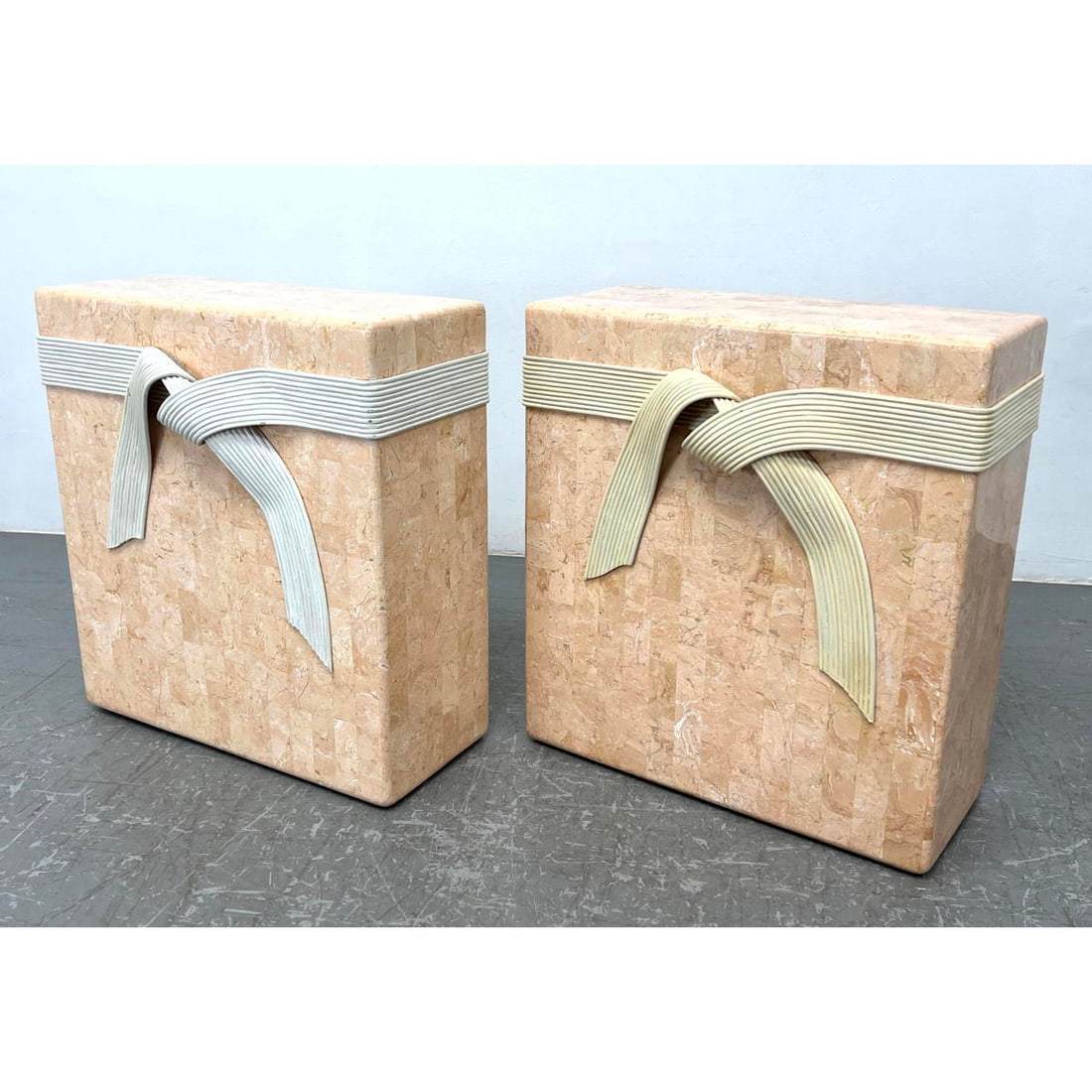 Pr Tessellated Marble Maitland Smith style Pedestals. Two Pink Marble Rectangular Display Pedestals (1 of 20)