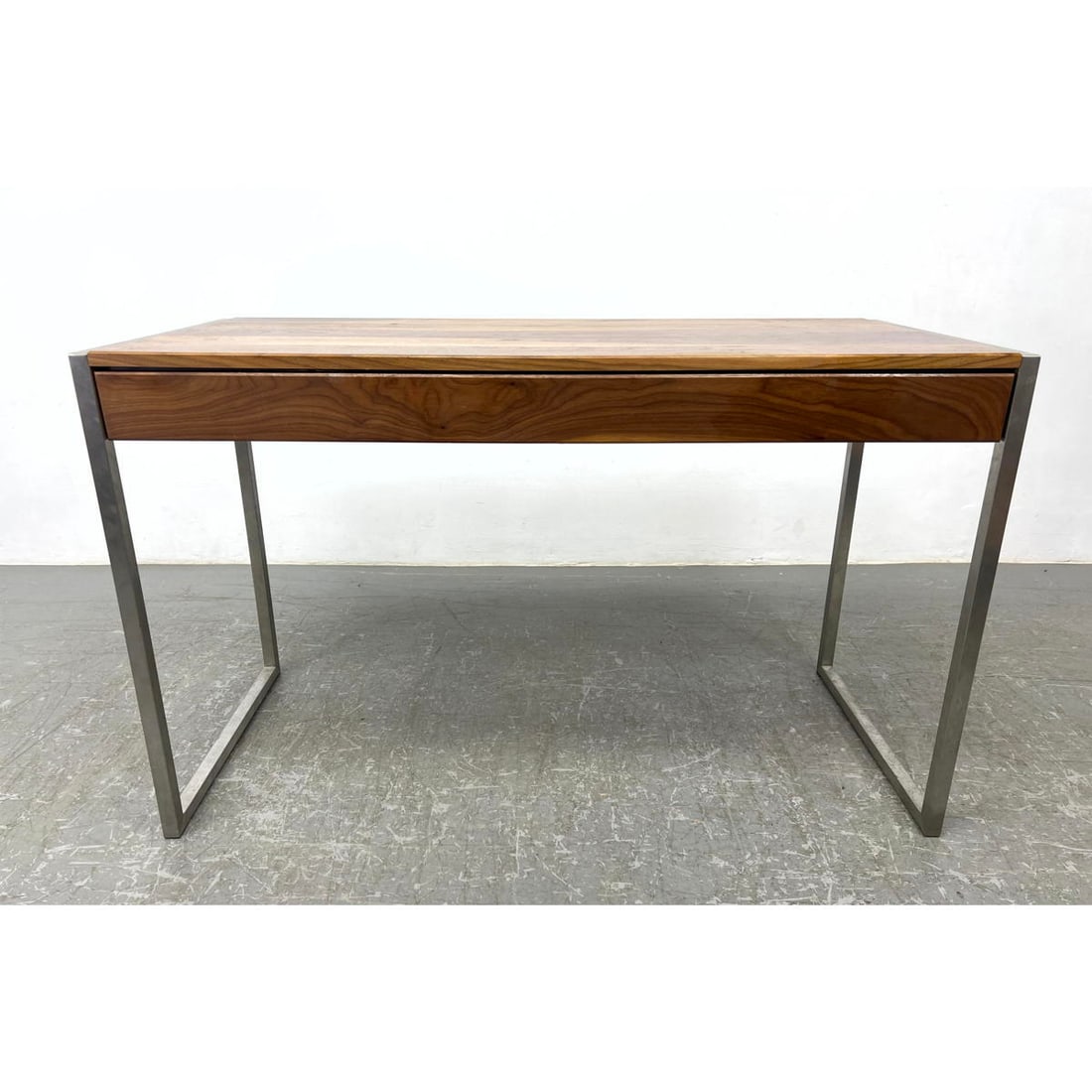 Modern Design Walnut Chrome Desk. Pieced Walnut Top has Drop down pull out drawer. Chrome Frame cons (1 of 10)