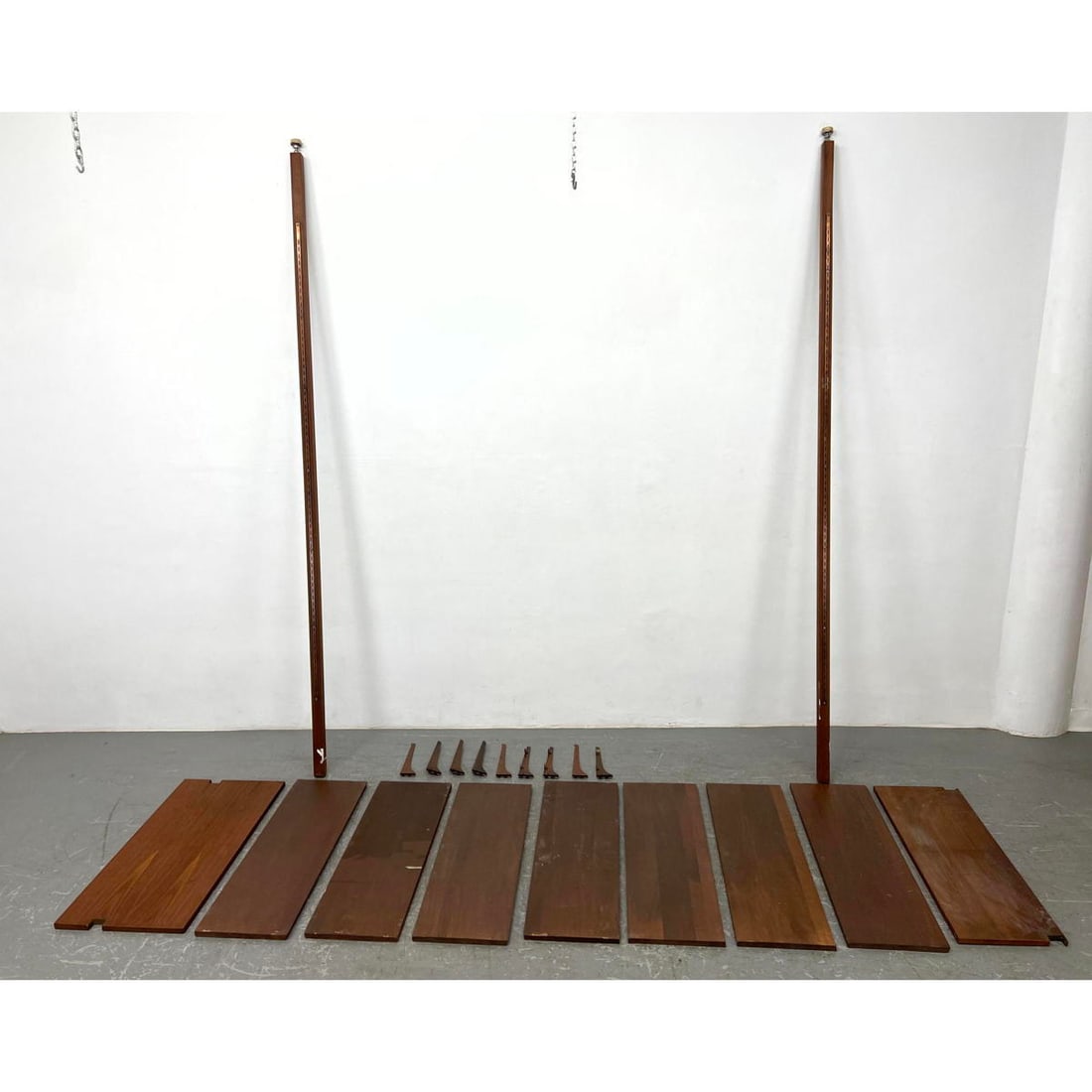 Mid Century Modern Wall Mount Shelving System Walnut Shelves. 2 rails, 6 shelves, 9 brackets (1 of 10)