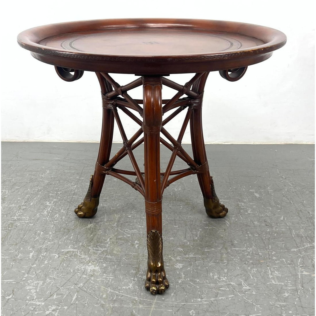Maitland Smith Pie Crust Occasional Table.  Claw feet. Leather top. (1 of 13)
