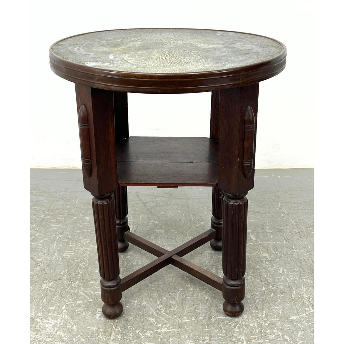 Vintage Art Deco Round Occasional Table. Tin Metal Top. (1 of 11)