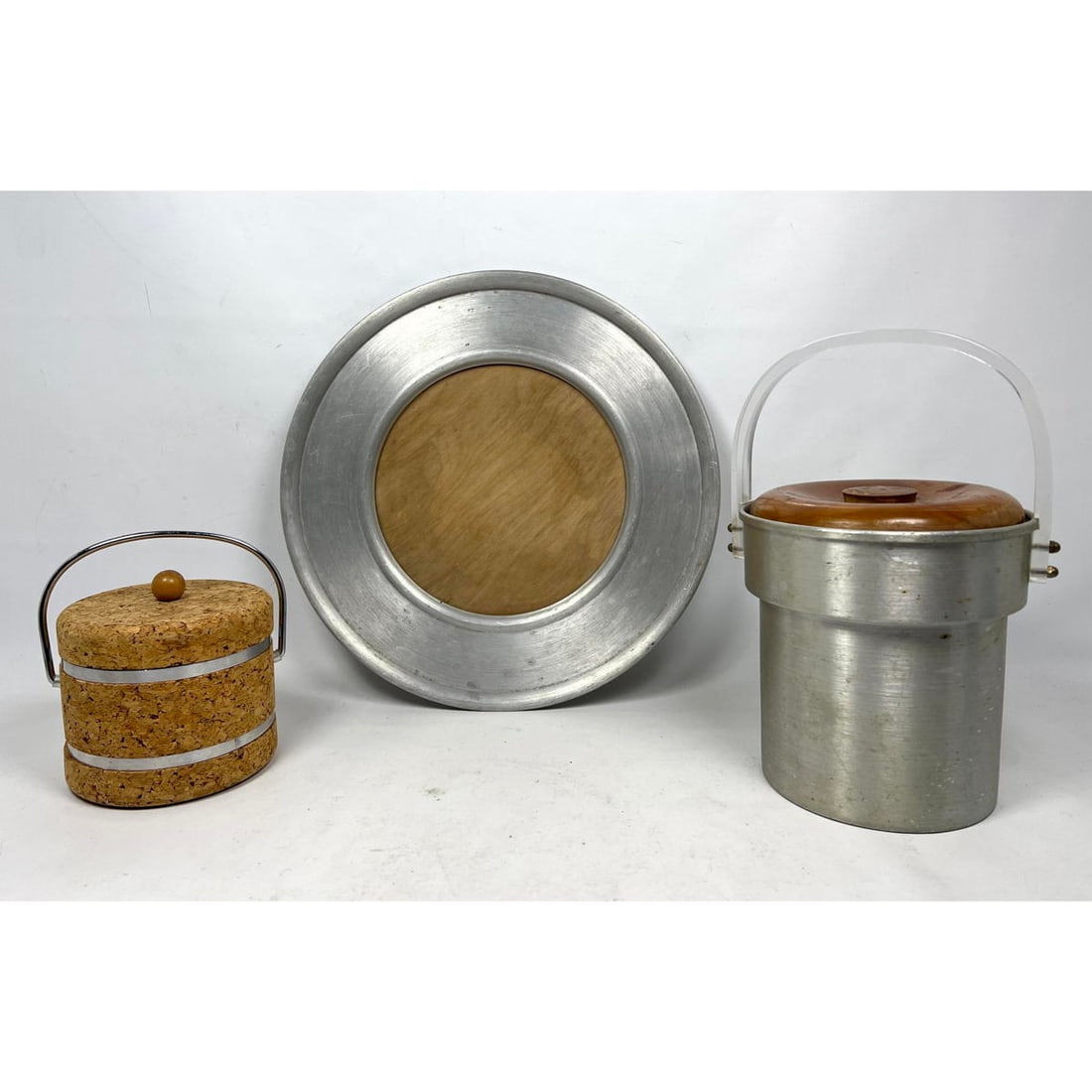 3pcs.  Russel Wright Aluminum and Wood Serving Tray. Aluminum. Blonde Wood and Lucite Ice Bucket. Vi (1 of 16)