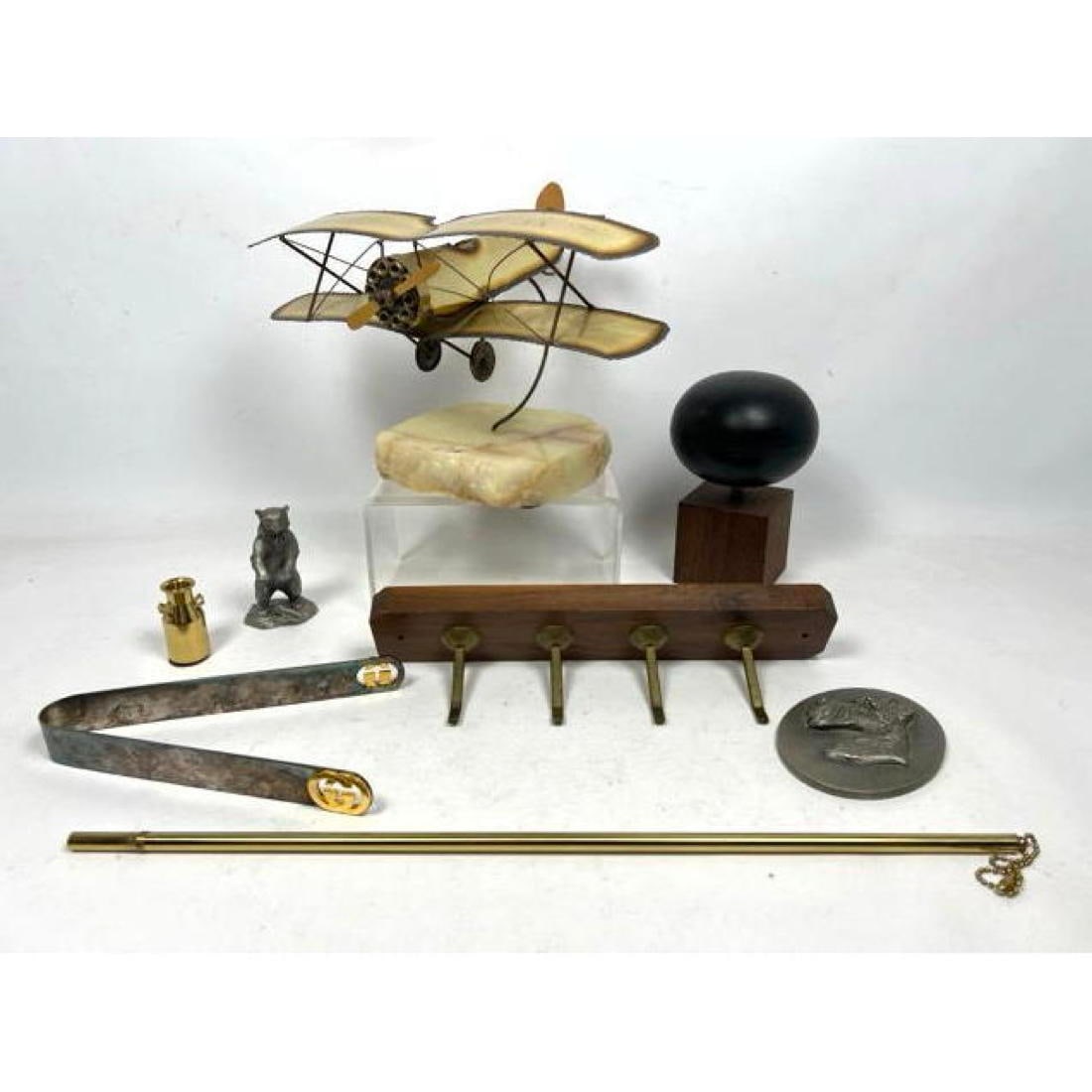 Modernist Lot.  C Jere Style Metal Biplane with Marble Base. Mod Speaker Form Transistor Radio. Gucc (1 of 20)