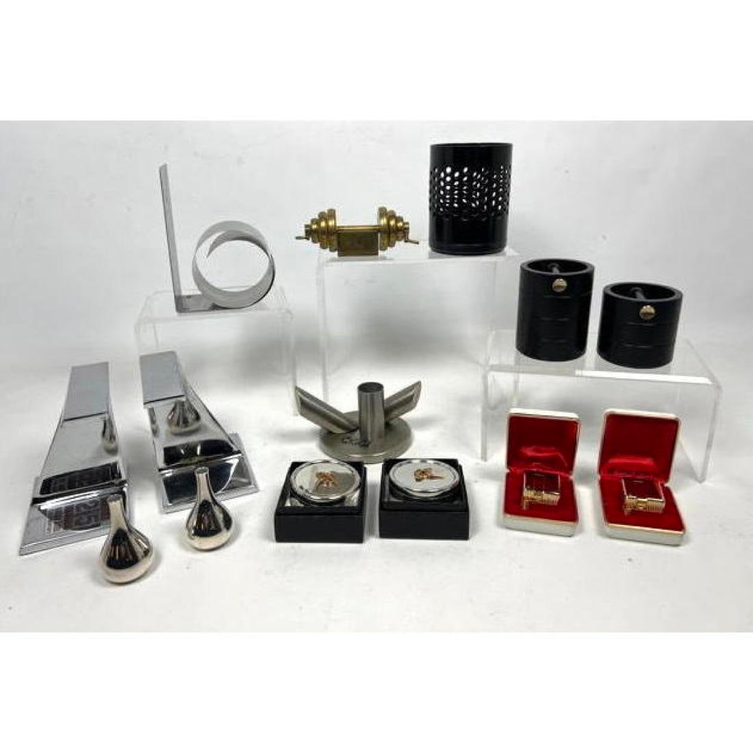 Mid Century Modern Metals Lot. Movado German Desk Accessories. Chrome I-beam Book Ends. NOS Japan Br (1 of 20)
