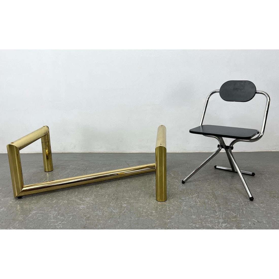 2pcs Brass Karl Springer Style Cocktail Table Base and Italian Folding Chair (1 of 14)
