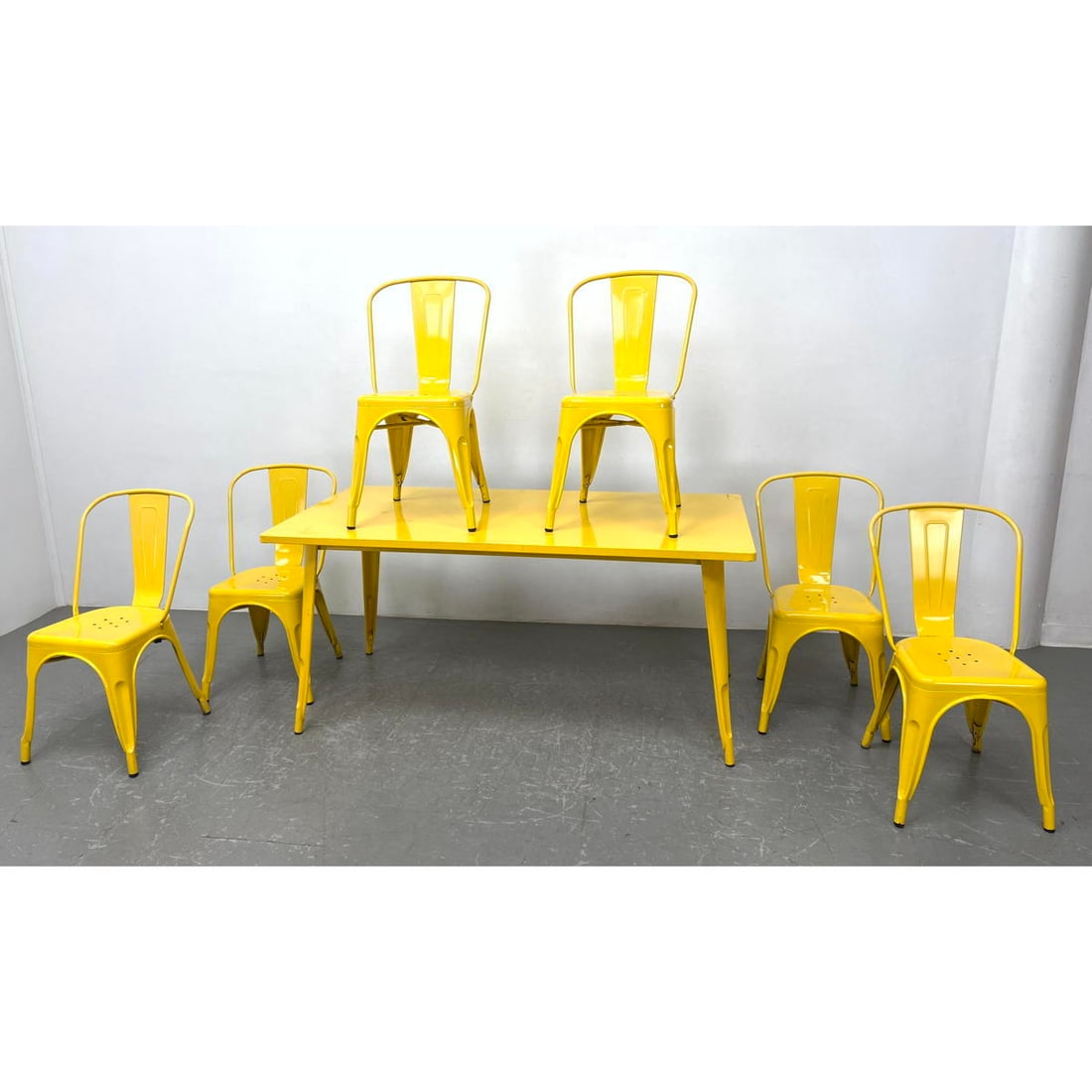 7pc Industrial style Dining Set. Yellow steel table and 6 chairs. Porch set. (1 of 20)
