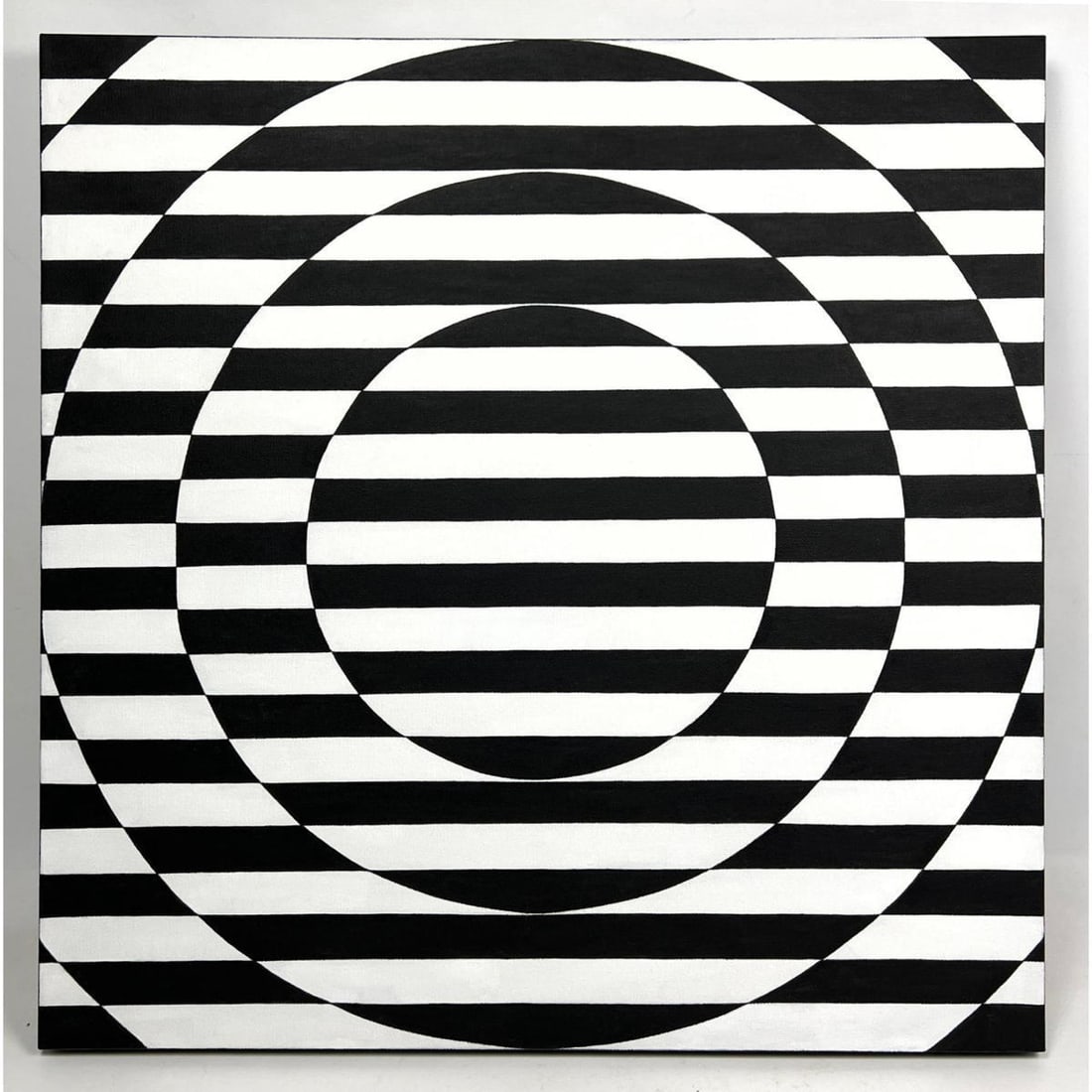 TIM RAY FISHER Painting OP ART Shifting circles Black and White Modernist Painting. Signed on Back. (1 of 8)