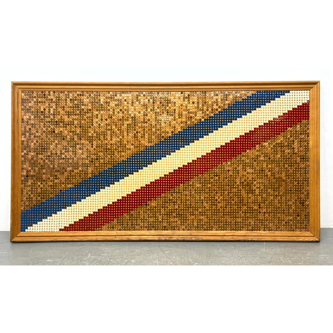 US Penny Coin Painted Mosaic Sculpture Art. Framed. Lacquered pennies with red, white, blue painted (1 of 10)