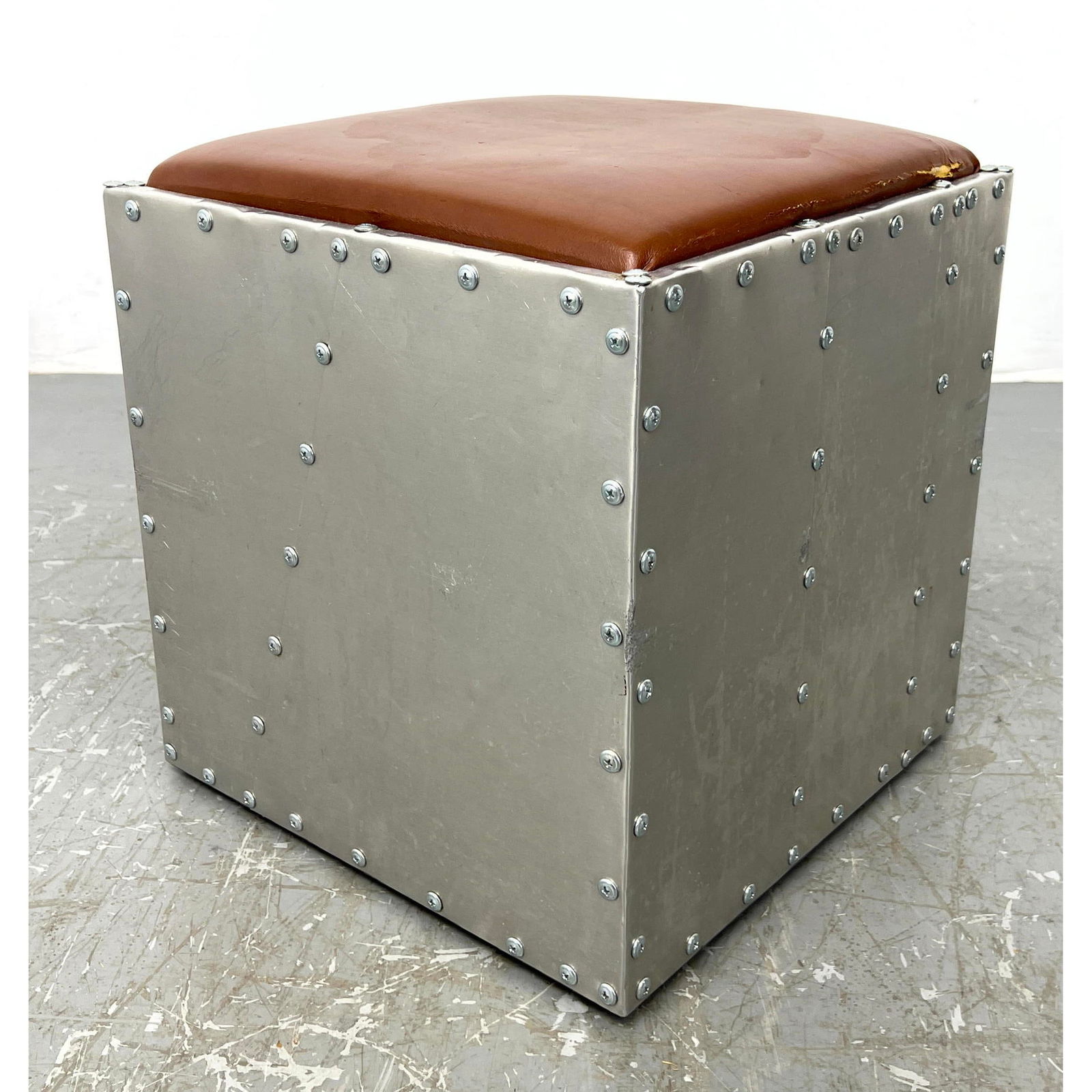 Restoration Hardware Style Stool Ottoman.  Riveted design. (1 of 9)
