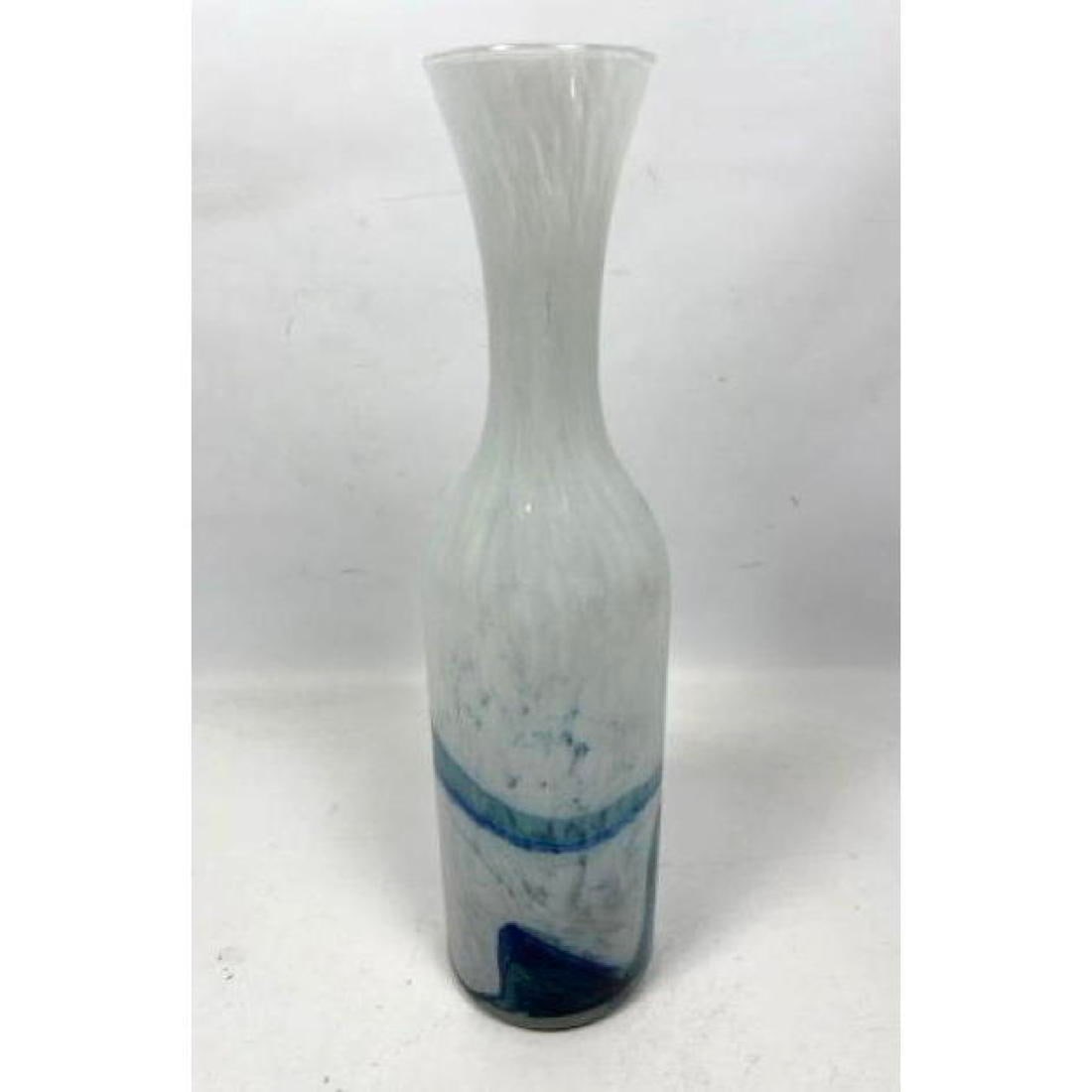 RAYMOR 15" Tall Art Glass Bottle Vase. White, Blue, Green Marbled design. Paper label.: RAYMOR 15" Tall Art Glass Bottle Vase. White, Blue, Green Marbled design. Paper label. Dimensions: Height: 15.5 inches, Width: 4 inches, Depth: 4 inches. --- US Packing and Shipping charge: In house s