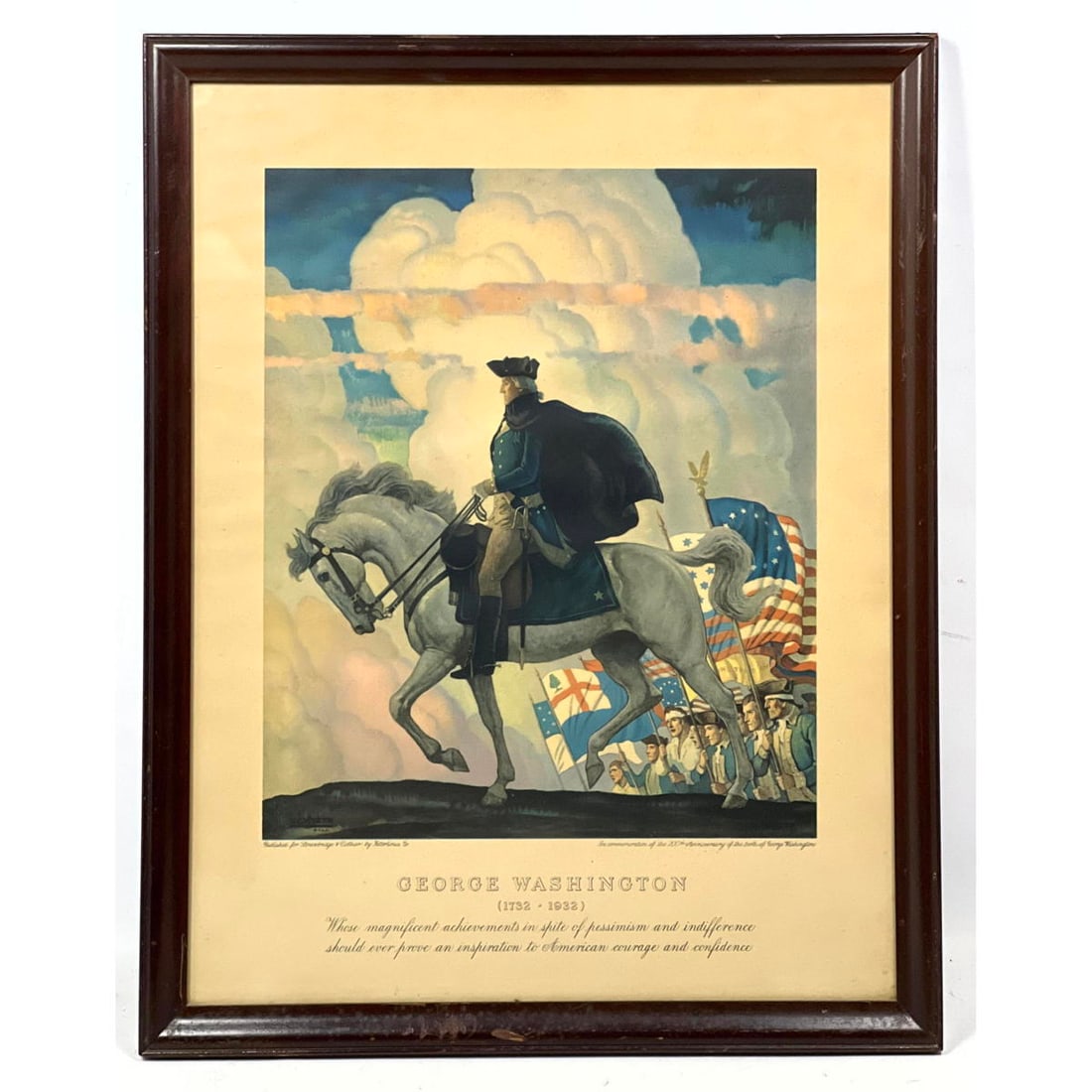 Framed GEORGE WASHINGTON Print. Newell Convers Wyeth. Washington on horseback. Commemoration of 200t (1 of 8)