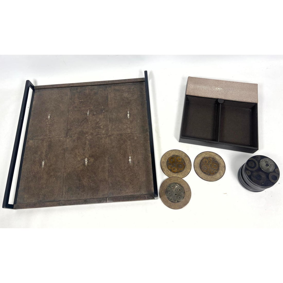 Large Collection R and Y AUGOUSTI Paris Items. Shagreen. Serving Tray. Lidded Storage Desk Box. Sets (1 of 12)