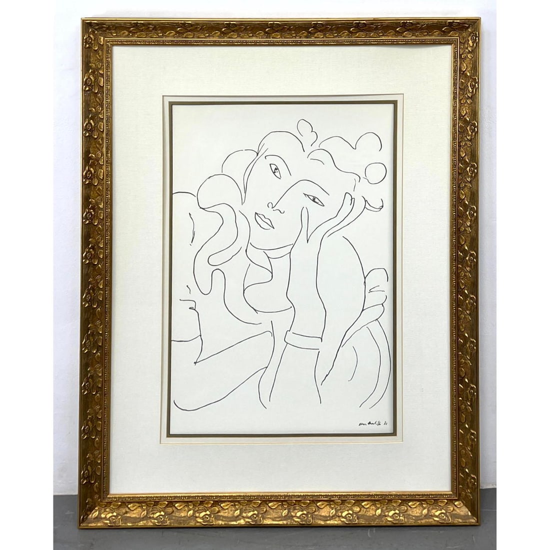 After Henri Matisse Print. Linear Image of Female Head and Hand. (1 of 8)
