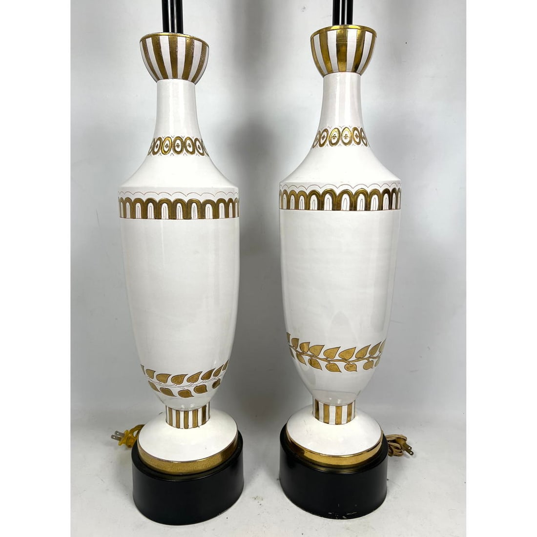 Pr Italian White Glazed Pottery Lamps. Modernist Forms with Gold Painted Highlights. (1 of 9)