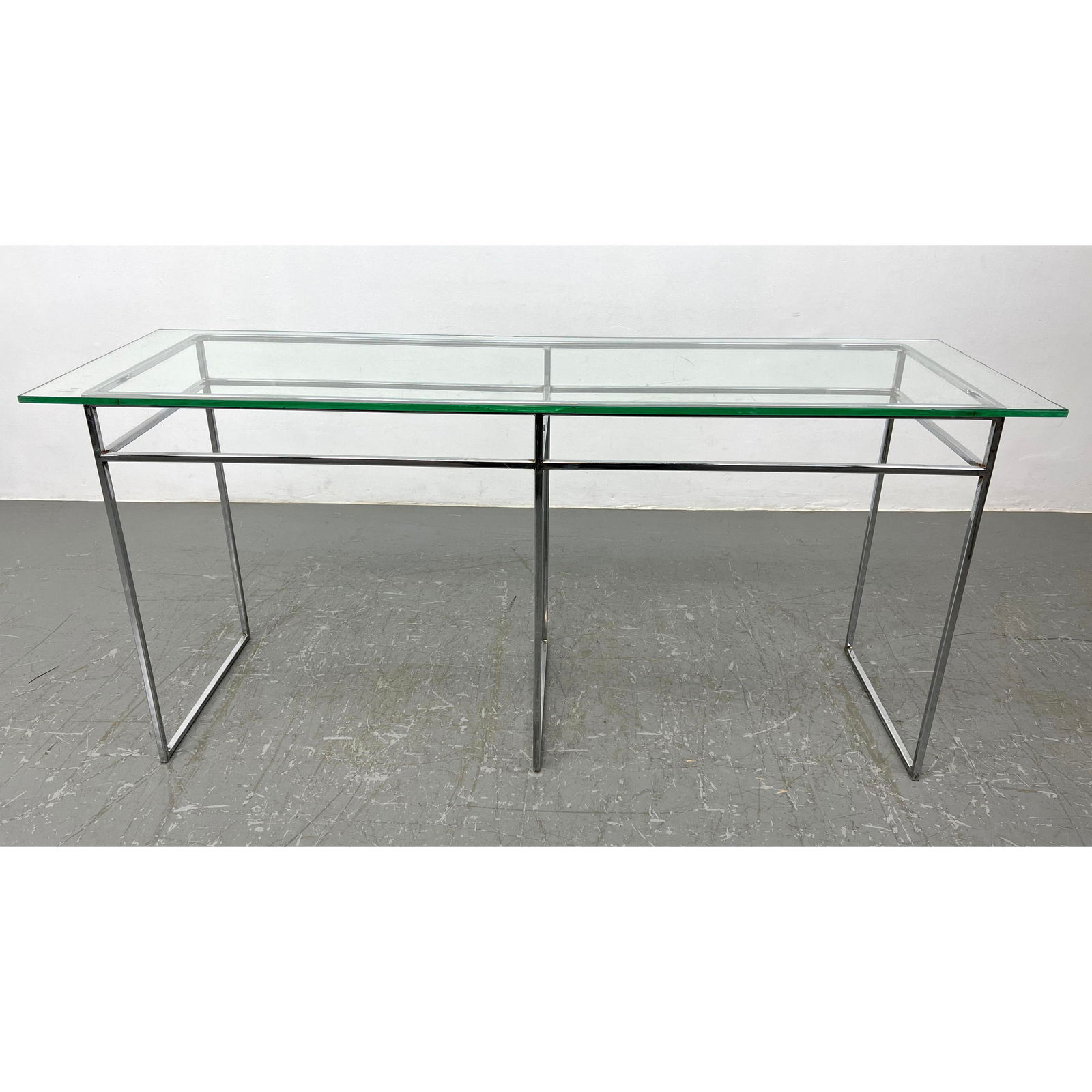 MILO BAUGHMAN Thin Chrome Tube Hall Console Table. Glass top. Glass not original. (1 of 9)