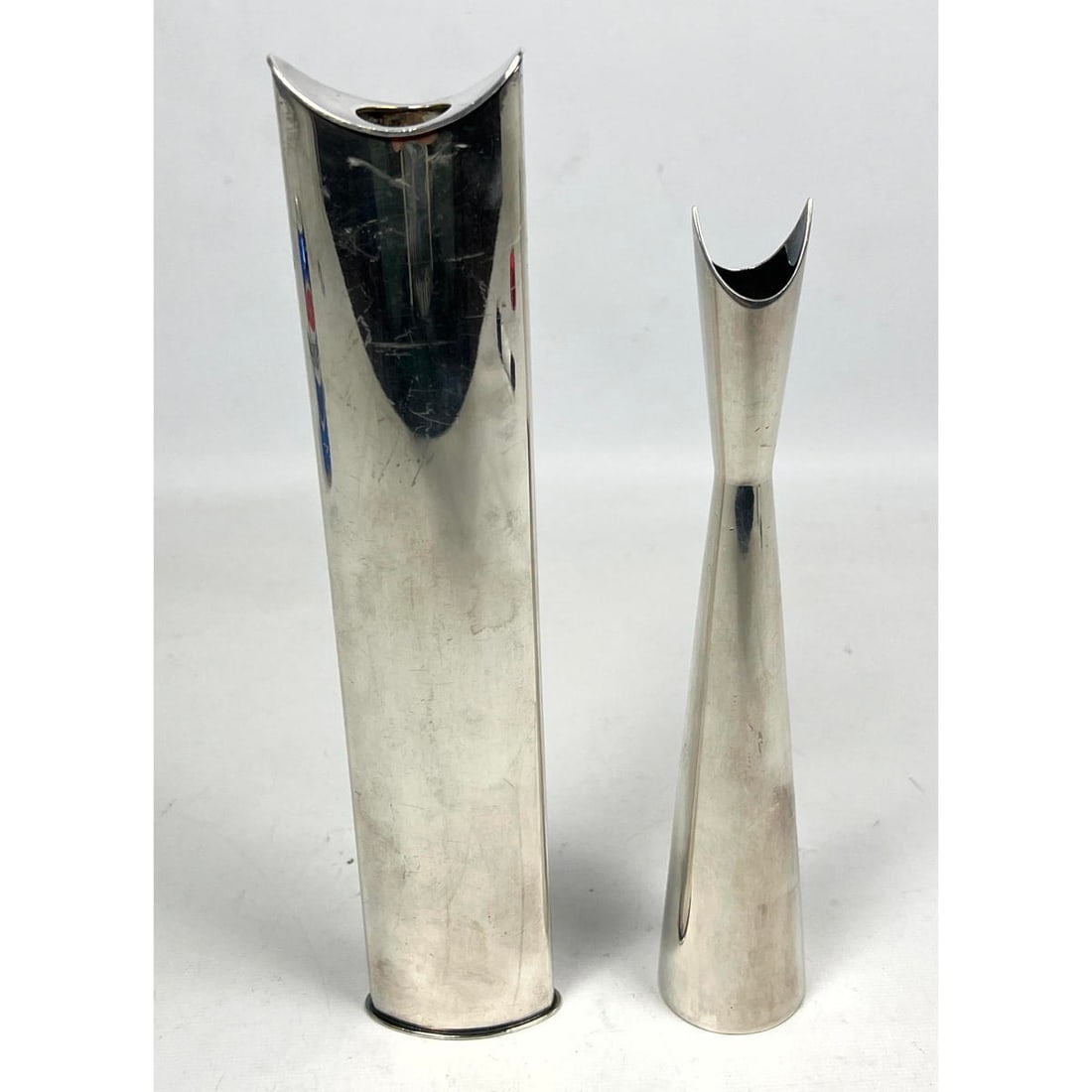LINO SABATTINI "Giselle" vase and "Cardinale" vase. 2pc Chromed Modernist Vases. One marked SABATTIN (1 of 16)