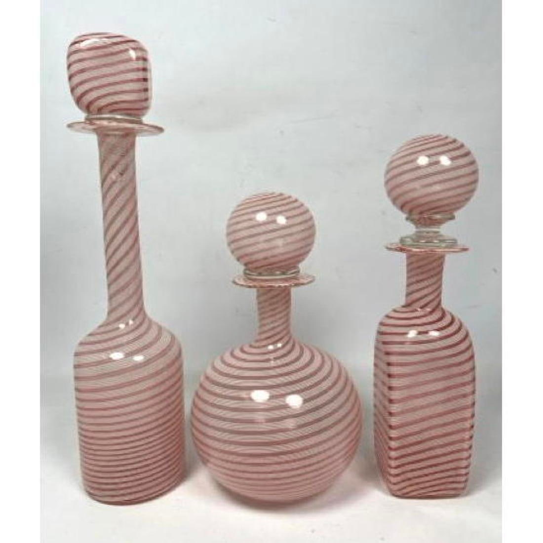 3pc Murano Italian Art Glass Stoppered Bottles. Peppermint striped bottles. Different shapes and hei (1 of 17)