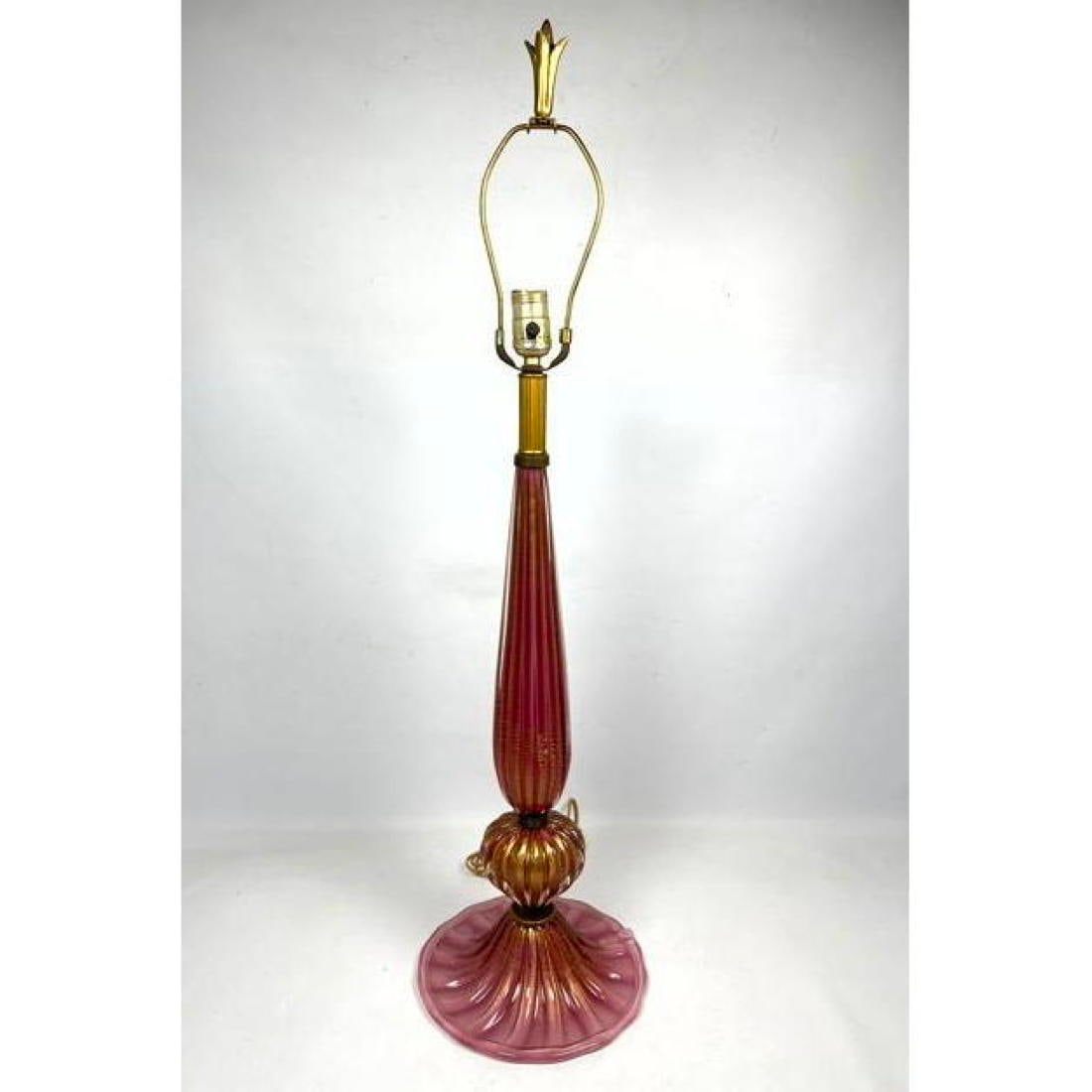 Elegant Murano Art Glass Table Lamp. Mauve Pink Glass with Gold Flecks. Italian Glass. (1 of 11)