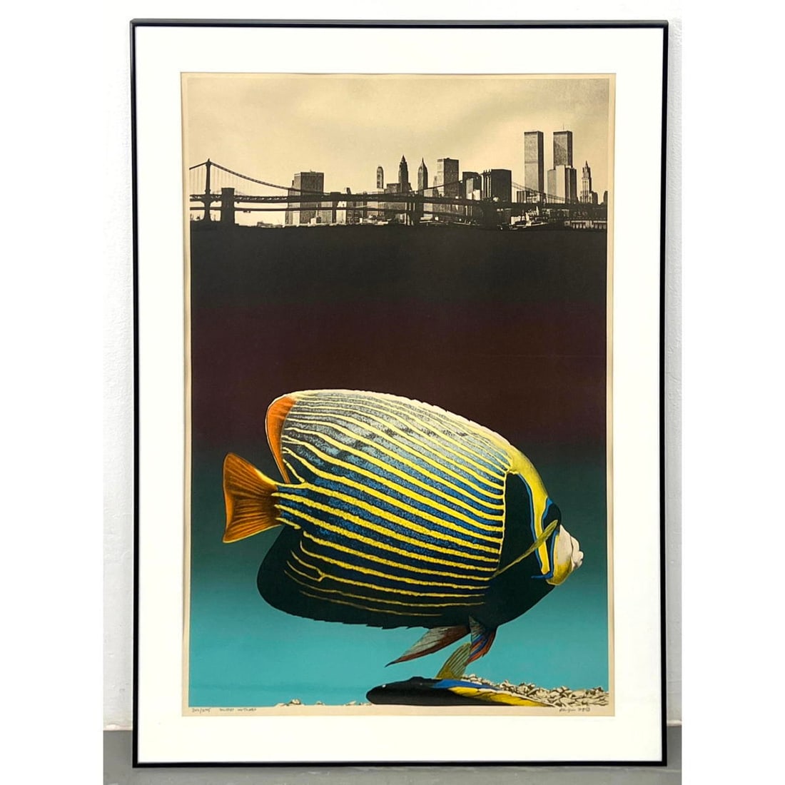 Michael Knigin "Silent witness" 1978 202/275.  Fish below New York and the Twin Towers. (1 of 9)