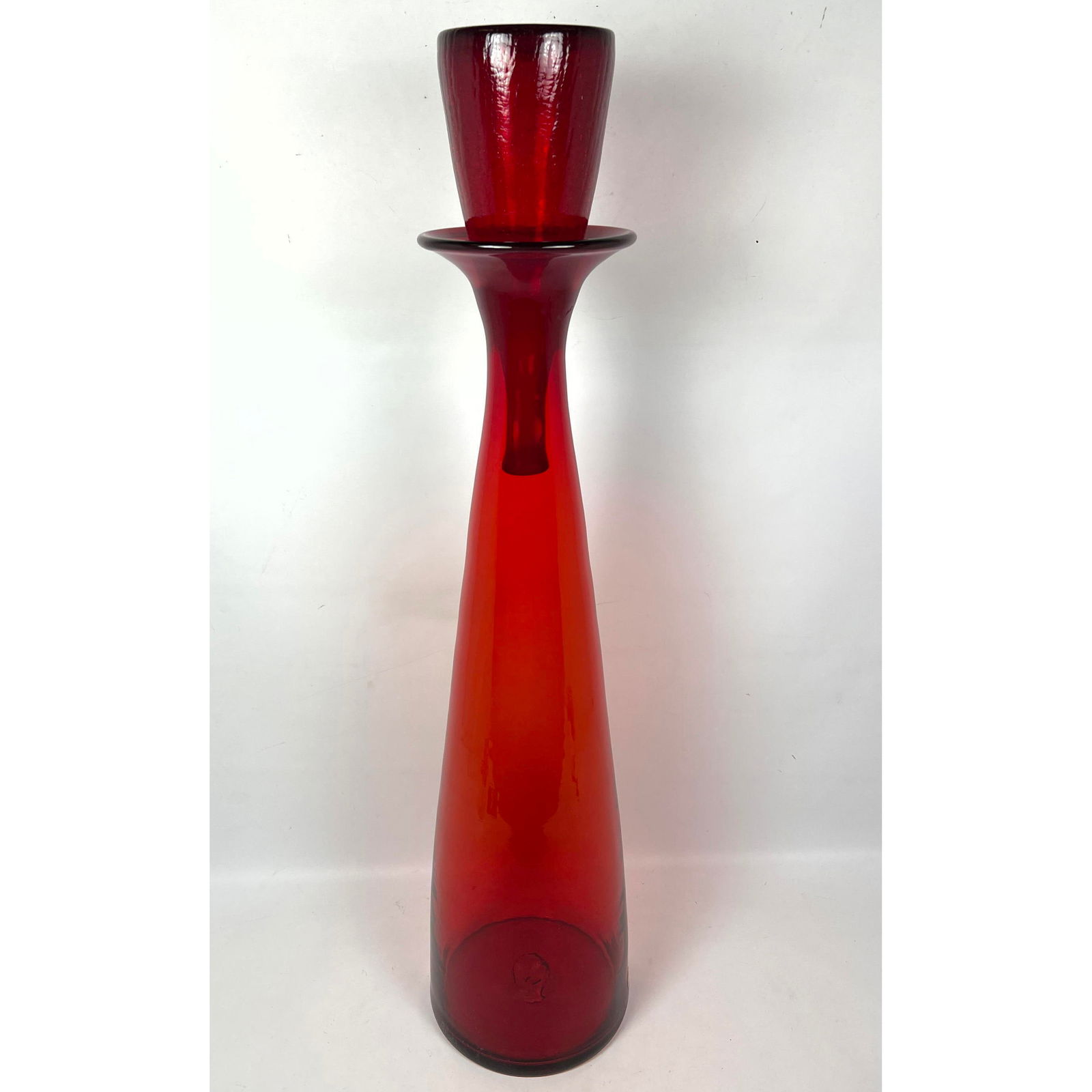Exceptionally Large Blenko Glass Ruby Decanter Stoppered Bottle Floor Vase. Wayne Husted. Remnants o (1 of 12)