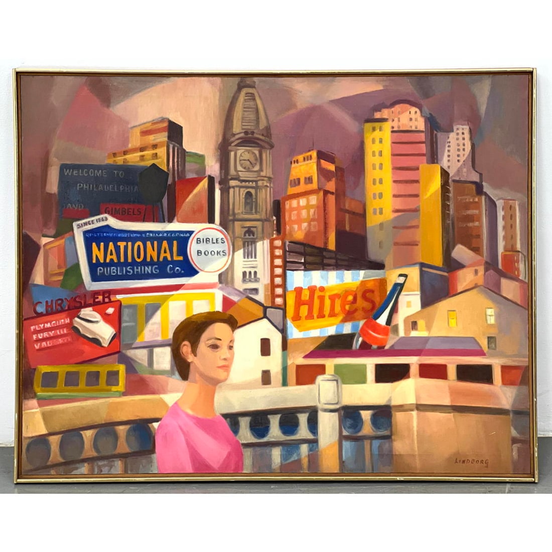 CARL E LINDBORG 1968 Painting on Canvas. Welcome to Philadelphia painting on canvas.  SOUTH BRIDGE 1 (1 of 20)