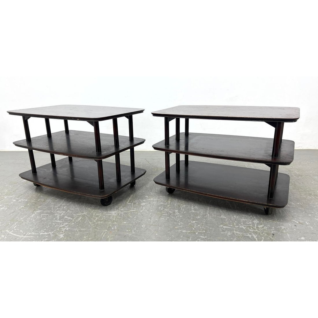 Pair 3 Tier Serving Side Tables. on Casters. (1 of 14)