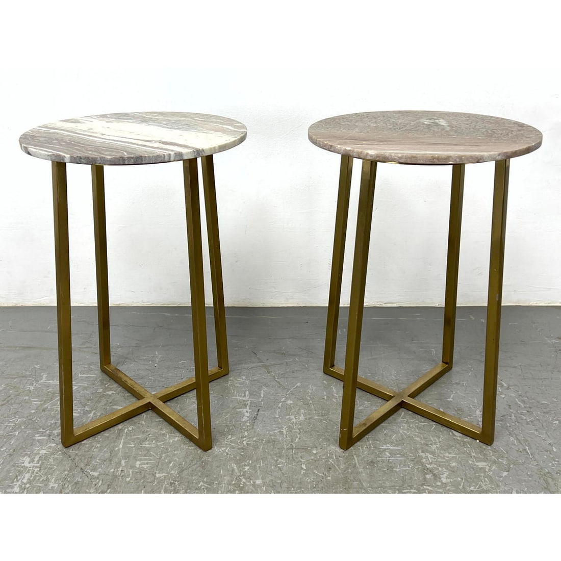 Pair Contemporary Stone Top Side Tables.  Metal Bases. (1 of 12)