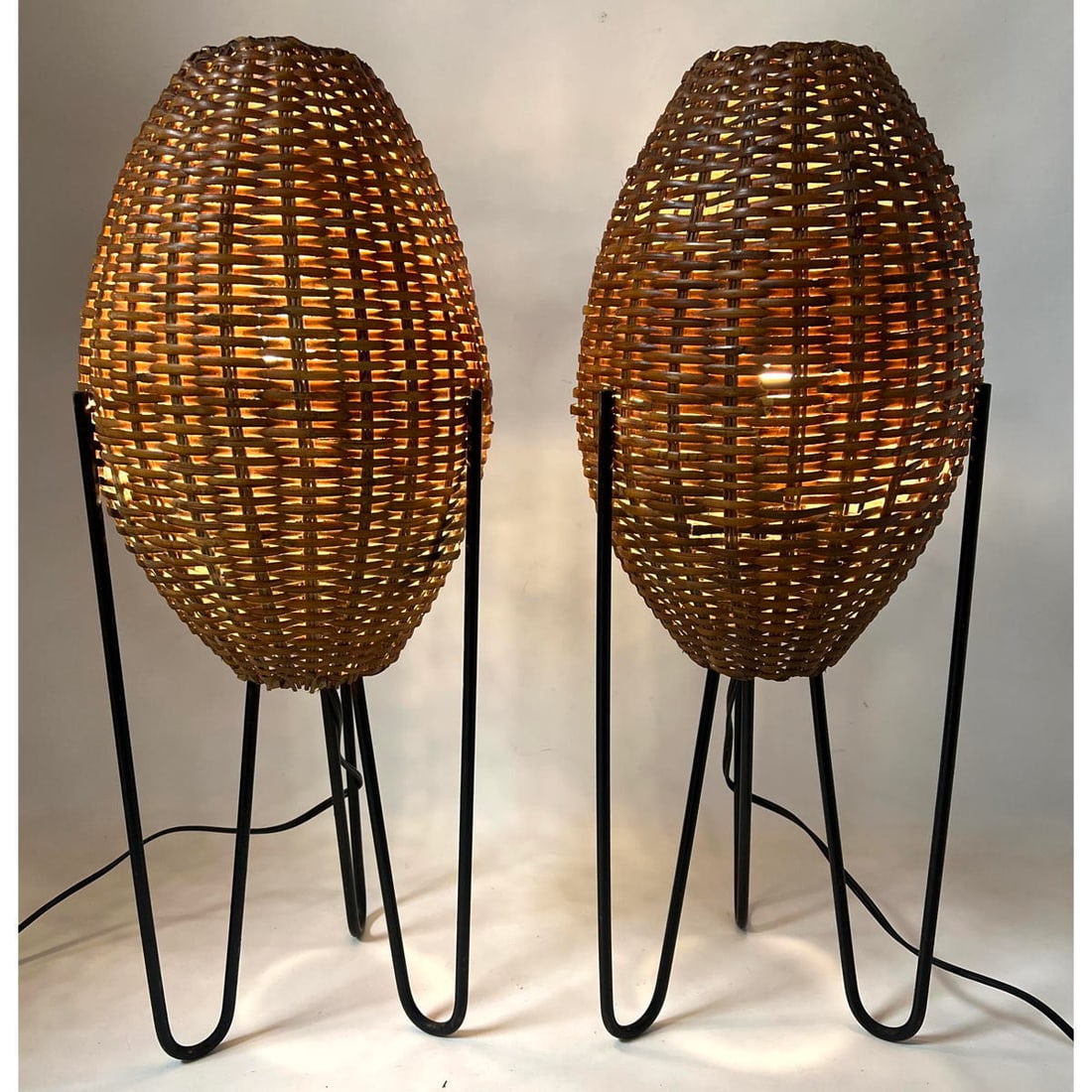 Pair Paul Mayen Wicker 'Beehive' Table Lamps. (1 of 20)