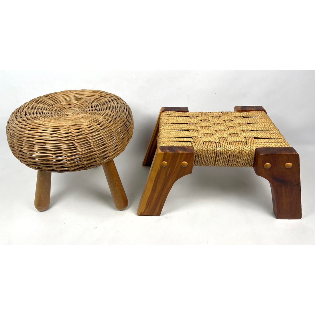 2 small Stools. Tony Paul Style Wicker Rattan Stool. Woven top studio made stool. (1 of 20)