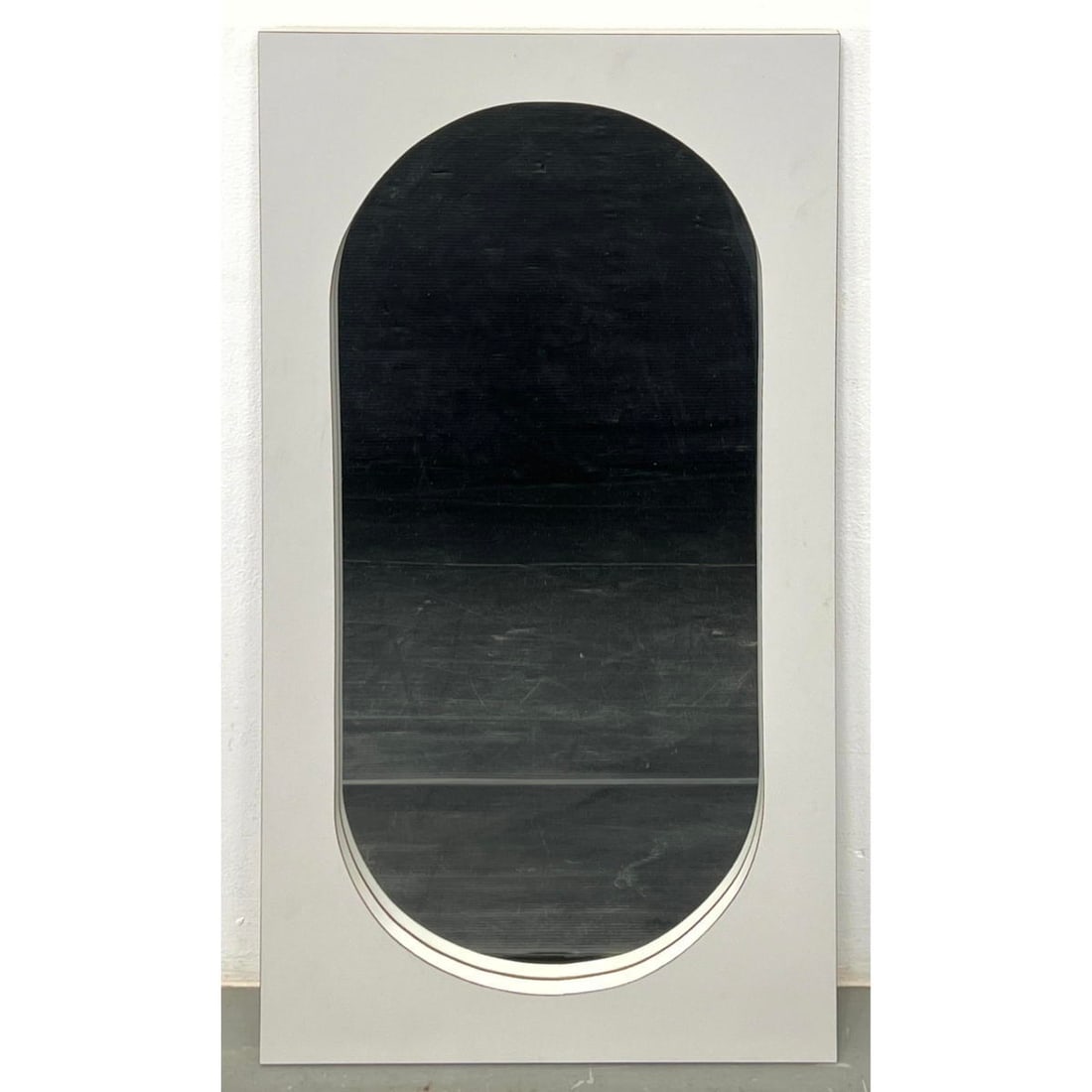 Modernist White Laminate Framed Wall Mirror. Oval in a Rectangle Frame. (1 of 5)