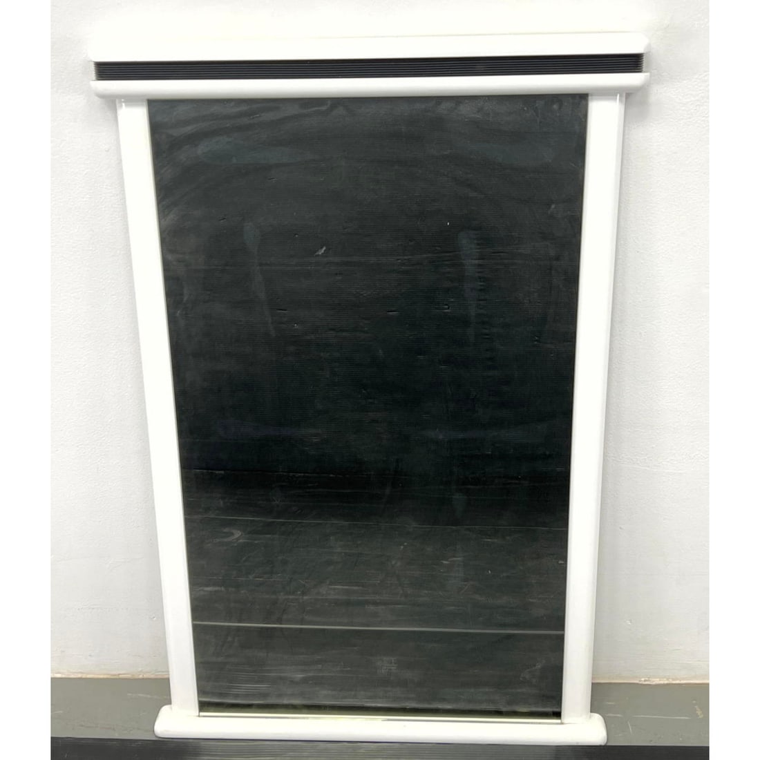 White Lacquered Wall Mirror. Modernist. Band of black trim. (1 of 5)