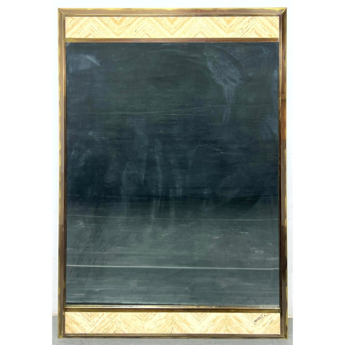 Travertine Marble Brass Framed Wall Mirror. Mid Century Modern Decorator. (1 of 5)