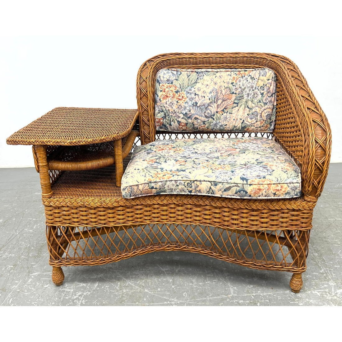 Henry Link SMITHSONIAN Collection Woven Wicker Chair. Woven Chair with attached Phone Table Top. Two (1 of 12)