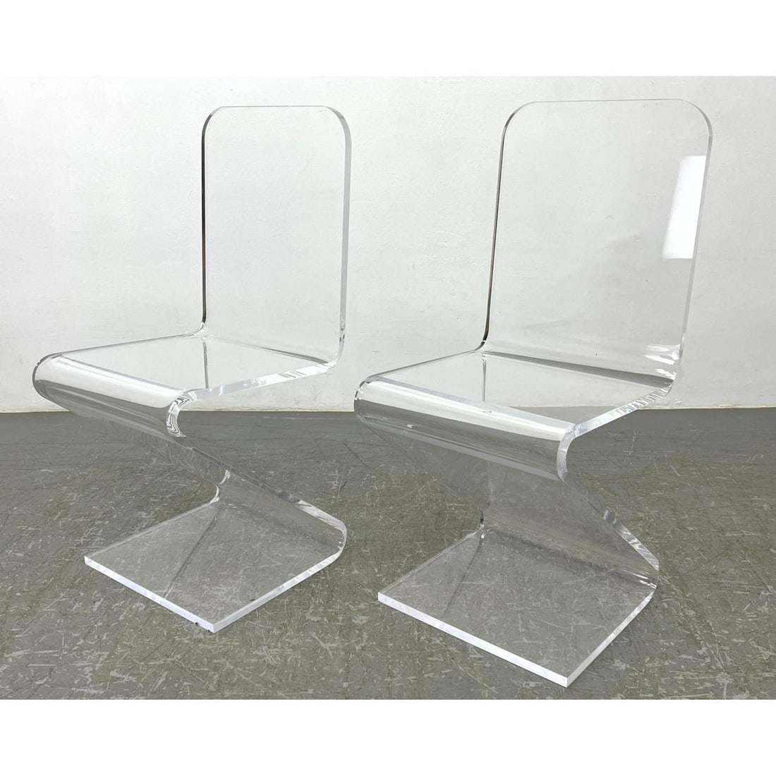 Pr Modernist Clear Lucite Z Side Chairs. Cantilever Side Chairs in Clear Acrylic. (1 of 11)