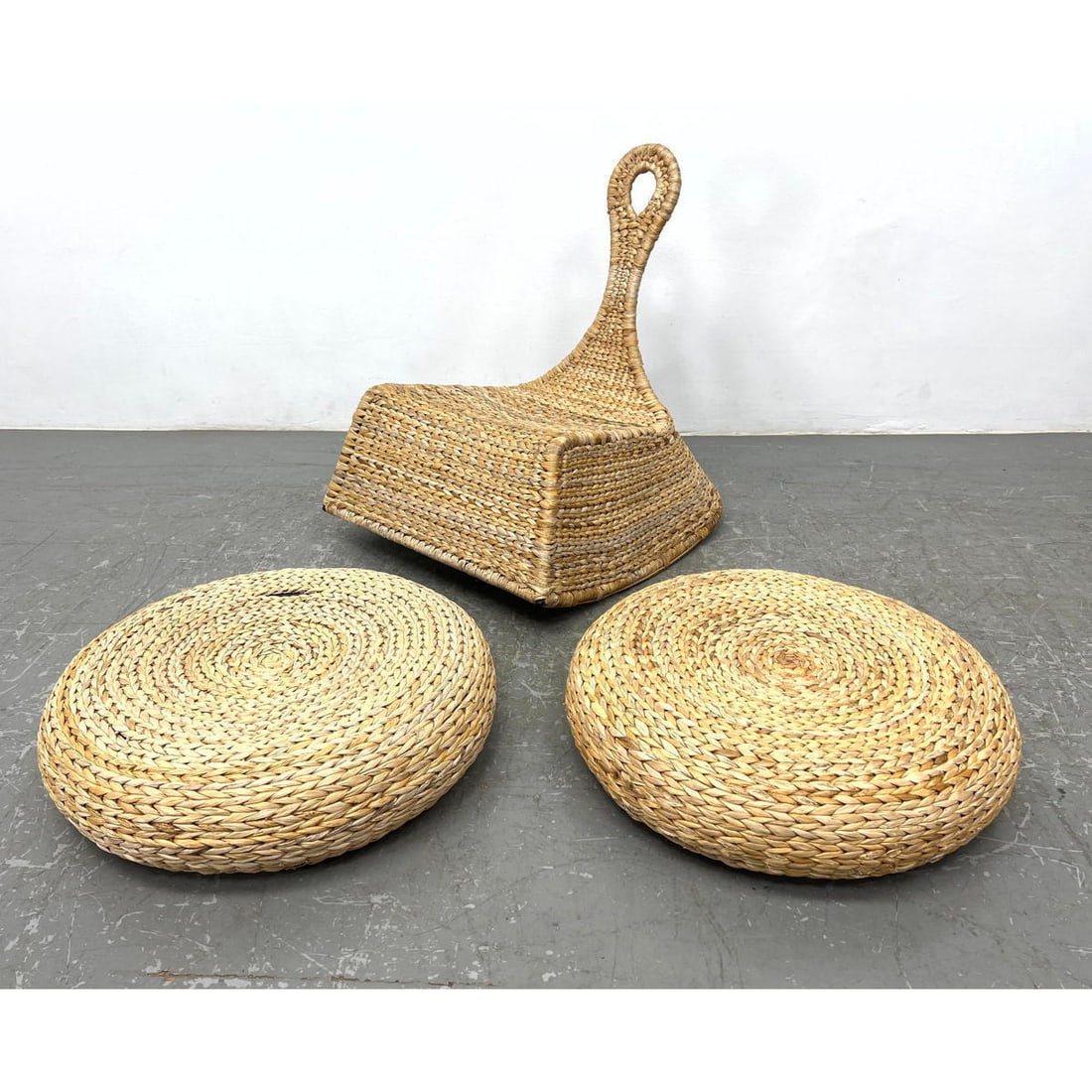 Vintage Ikea Woven Seagrass Rocking Chair and Footstools. Modern Swedish Design. Some labels. (1 of 12)