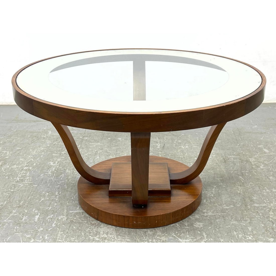 Vintage Art Deco Cocktail Coffee Table.  Four bowed legs support round glass top with mirrored rim b (1 of 7)