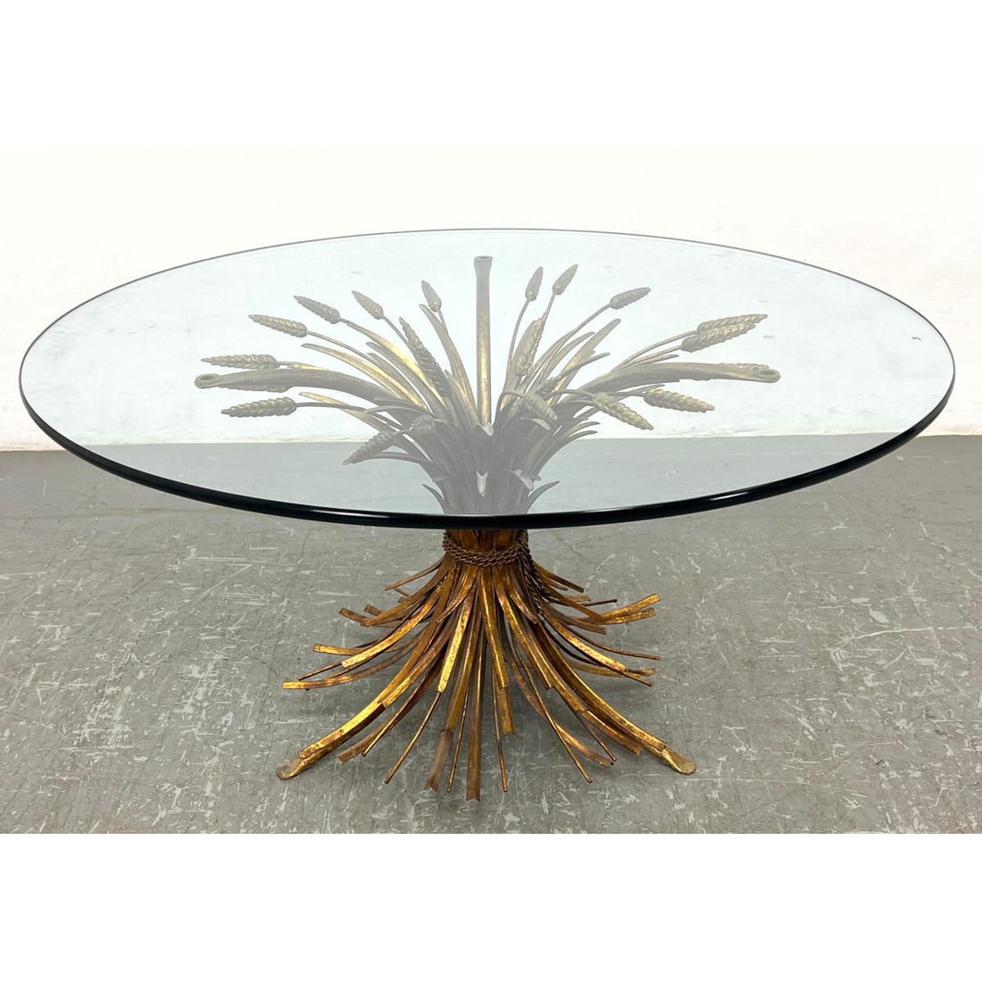 Italian Gilt Iron Wheat Sheaf 36in Table. Round Glass Top. (1 of 9)