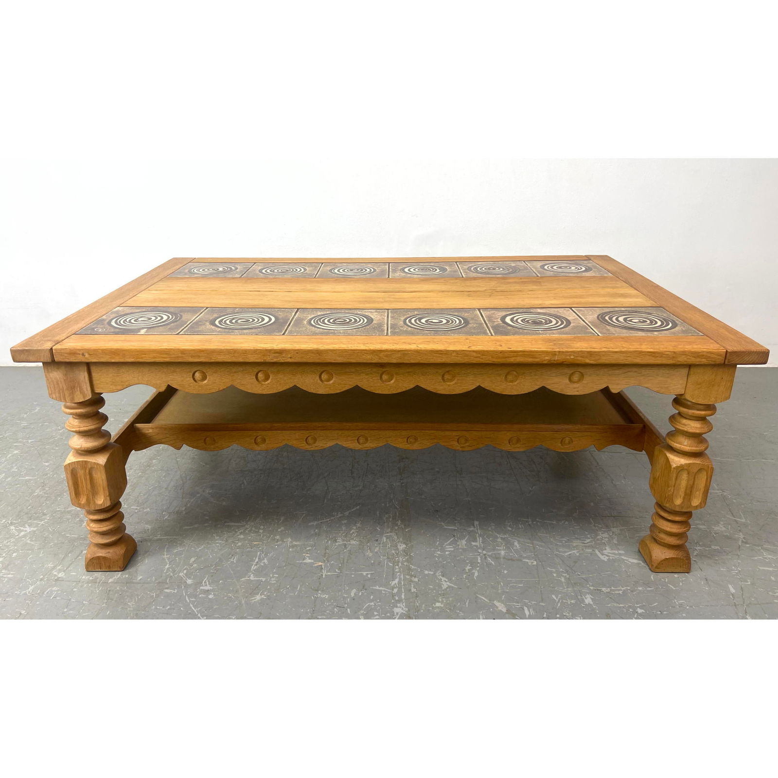 Danish Chunky Oak Tile top coffee table. Swirl design tiles marked CD. (1 of 10)