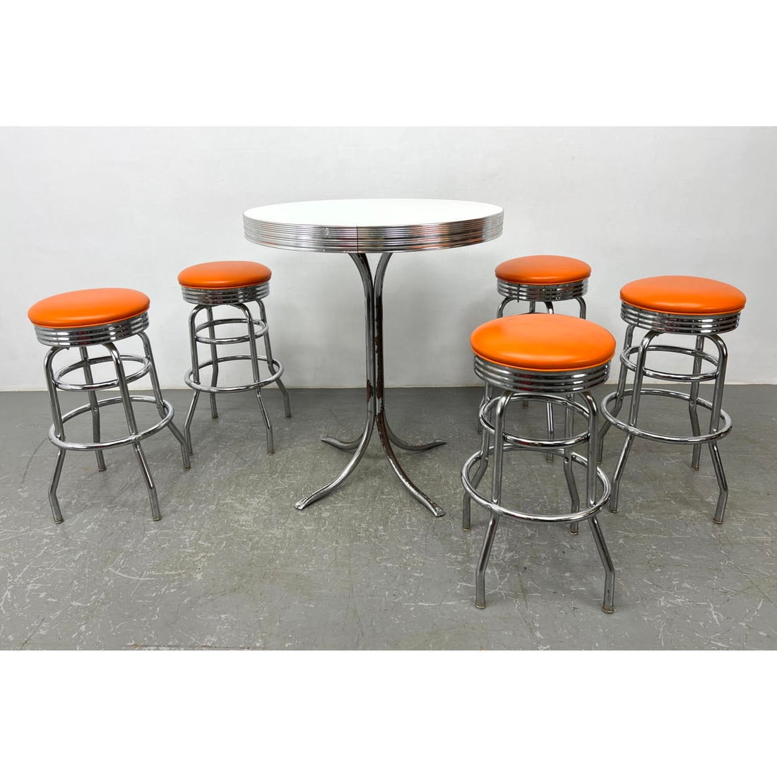 6pc Deco style Chrome style bistro set. Diner style stools. 5 stools and round table. (1 of 19)