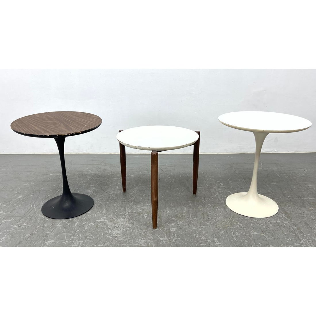 3pcs Mid Century Modern Furniture.  60s Burke Tulip Pedestal Side Tables and Jens Risom Table (1 of 16)